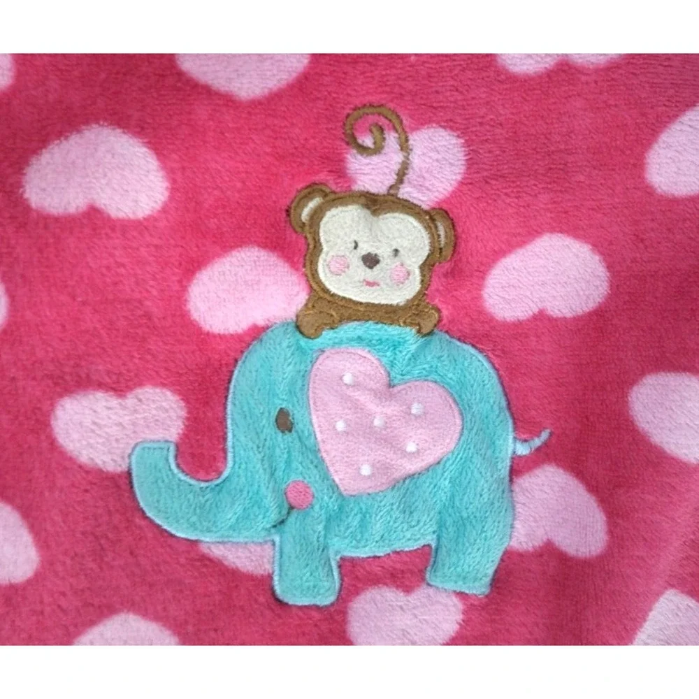 Pink Heart Elephant‎ Monkey Baby Girl Blanket Lovey Unbranded htf 35x40 Security